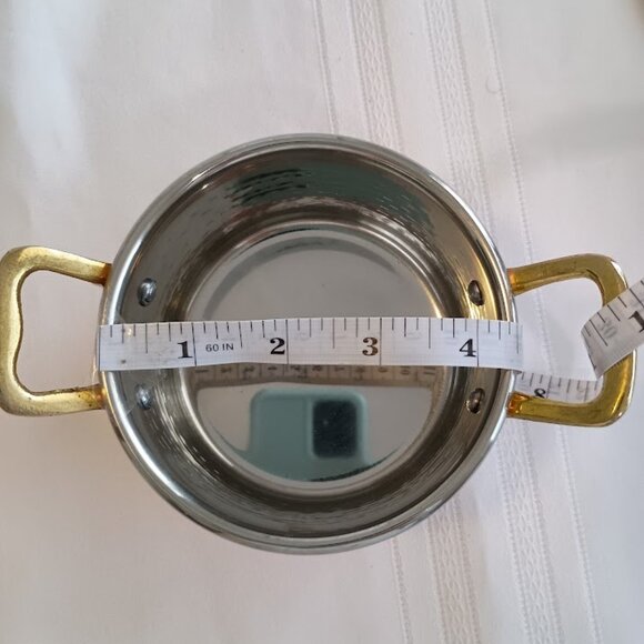 Two Small Copper Pans with Brass Handles, Approx. 4" across, Not Previously Used - Picture 10 of 11